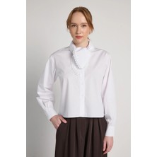 Minaaise Bağlama Detaylı Poplin Bluz Beyaz