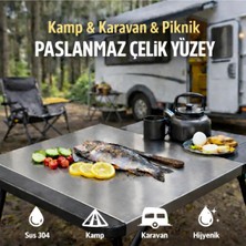 Plastmarket Kamp Mutfağı Paslanmaz Çelik Tezgah, Dayanıklı ve Hijyenik Masa Üstü Koruyucu, 70X50 cm