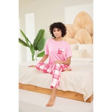 Lodos Store Aydoğan Kadın Kısa Kollu Viskon Poplin Kumaş Cepli Desenli Pijama Takımı