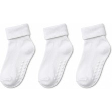 QUALITY WALKING 3'lü Pamuklu Kaydırmaz Çocuk Çorap Katlamalı Lastikli Yumuşak Dokulu