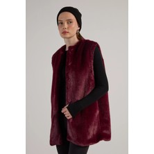 Minaaise Agraflı Uzun Astarlı Kürk Yelek Bordo