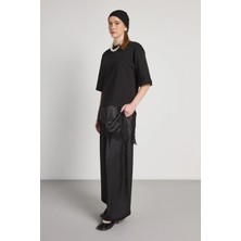 Minaaise Dantelli Kombine T-Shirt Siyah