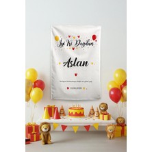 Vagonik Kişiye Özel Taraftar Temalı Temalı Sarı-Kırmızı Doğum Günü Happy Birthday Duvar Örtüsü