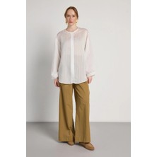 Minaaise Oversize Yakasız Gömlek Beyaz