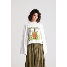 Minaaise Oversize Baskılı T-shirt Ekru