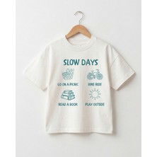 Babytex Unisex Bisiklet Yaka Slow Days Baskılı %100 Pamuklu Oversize Tişört Bebek-Çocuk