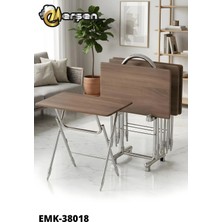 Erşen Eranş Serisi 4'lü Katlanır MDF Mebran Doğal Meşe Desen Çanta Zigon Sehpa Metal Ayak Krom Kaplama