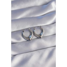 Youday Accessories 316L Çelik Gümüş Renk Içi Oval Tasarımlı Küpe