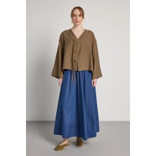 Minaaise Bağlamalı Premium Tensel Kimono Haki