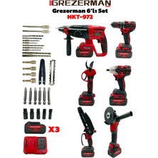 Kırmızı 6'lı Set Kömürsüz Bakır Sargı Şarjlı Matkap, Hilti, Budama Testere, Makas, Taşlama -Torklu