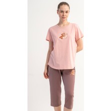 Vienetta Pamuklu Kadın Kısa Kol Kaprili Pijama Takım, 601154