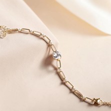 Nur Silver Tek Taş Detaylı Gold Çelik Bileklik - NUR-BL92495