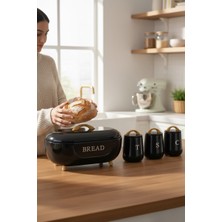 Akayev Retro Bambu Metal Ekmek Kutusu ve 3'lü Saklama Kabı Black