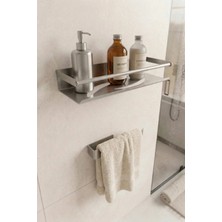 Zift Unique Paslanmaz Çelik Yapışkanlı Banyo Aksesuar Seti Havlu Askısı ve Banyo Rafı Mat Pratik Montaj