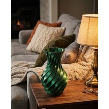 Mercansa Parlak Yeşil Spiral 3D Baskı Vazo Şık Modern Dekoratif Obje
