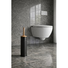 Zift Unique Paslanmaz Çelik Mat Siyah Wc Fırça Takım,ahşap Detaylı Vintage Tuvalet Fırça,modern Wc Klozet Fırça