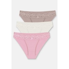 Suwen 3\'lü Pamuklu Dantelli Normal Bel Slip Külot