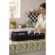 Akayev Retro Lux Line Metal Ekmek Kutusu ve 3'lü Saklama Kabı Siyah