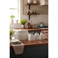 Akayev Retro Lux Line Metal Ekmek Kutusu ve 3'lü Saklama Kabı Beyaz