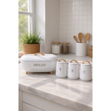 Akayev Retro Bambu Metal Ekmek Kutusu ve 3'lü Saklama Kabı White