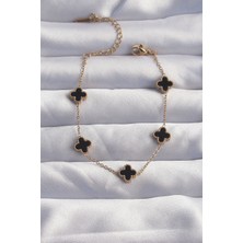 Youday Accessories 316L Çelik Baby Boy Gold Renk Siyah Mineli Yonca Bileklik