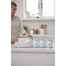 Akayev Retro Lux Metal Ekmek Kutusu ve 3'lü Saklama Kabı Beyaz