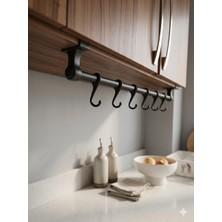Rosfloa 6 Kancalı "vidasız" Ferforje Metal Askı–mutfak, Kahve Köşesi,kupa,fincan, Banyo Askılığı (50 Cm)
