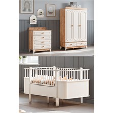 Setay Soft Meşe Çocuk Odası Takımı, Soft Meşe 3 Kapaklı Dolap, Şifonyer, Dünya Büyüyen Beşik