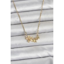 Mercansa 316L Çelik Zincir Gold Renk Çiçek ve Kelebek Model Kadın Kolye