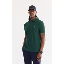 AVVA Erkek Koyu Yeşil Kıvrılmaz Polo Yaka %100 Pamuk Basic T-Shirt B001032