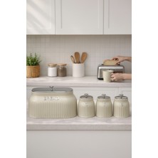 Akayev Retro Lux Line Metal Ekmek Kutusu ve 3'lü Saklama Kabı Krem