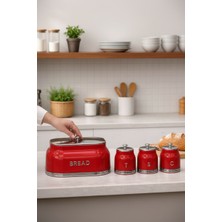 Akayev Retro Lux Metal Ekmek Kutusu ve 3'lü Saklama Kabı Kırmızı