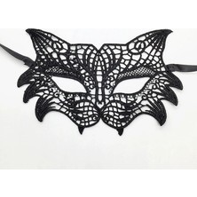 Pileli Store Siyah Renk Kedi Model Dantel Işleme Parti Maskesi (4887)