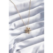 Mercansa 316L Çelik Gold Renk Zirkon Taşlı Kar Tanesi Projeksiyon Model Kadın Kolye