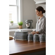 Akayev Retro Lux Metal Ekmek Kutusu ve 3'lü Saklama Kabı Gri