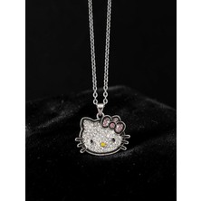 Deryora Hello Kitty Kedi Zirkon Taşlı Parlak Kolye Çelik Kolye Hediye Sevgiliye
