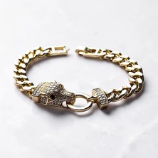 Nur Silver Panter Başlı Zirkon Taşlı Vıp Bileklik - NUR-BL92479