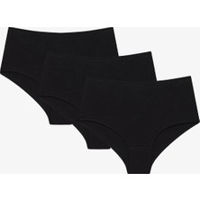 Penti Siyah Pamuklu Yüksek Bel 3'lü Slip Külot