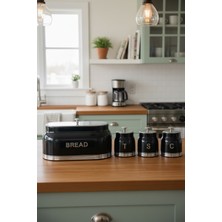 Akayev Retro Lux Metal Ekmek Kutusu ve 3'lü Saklama Kabı Siyah