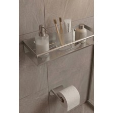 Zift Unique Paslanmaz Çelik Satine Inoks Yapışkan Montaj Banyo Rafı - Tuvalet Kağıdı Askısı Set