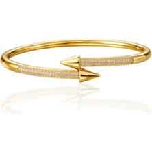 Nur Silver 14K Gold Arrow Taşlı Çelik  Bileklik - NUR-BL92516