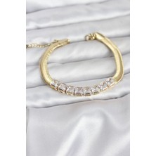 Youday Accessories 316L Çelik Gold Renk Kare Zirkon Taşlı Yılan Zincirli Kadın Bileklik