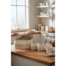 Akayev Retro Lux Metal Ekmek Kutusu ve 3'lü Saklama Kabı Krem