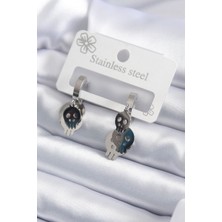 Youday Accessories 316L Çelik Gümüş Renk Sallantı Kuru Kafa Model Kadın Küpe