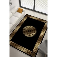 Lioara Home Gold/siyah Modern Baskılı Halı – Modern, Kaymaz Taban, Salon & Oturma Odası Için Halı