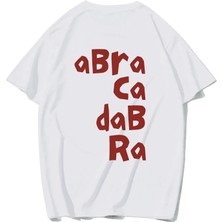 Brz Collection Unisex Oversize Abracadabra T-Shirt (Beyaz)