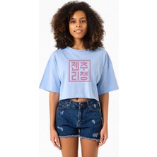 Blackpink Jenchoolichaeng Hangul Bebe Mavi Kadın Crop Tshirt