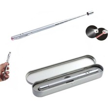 Paras Ticaret Metal Kutulu Kırmızı Lazerli, LED Işıklı Pointer Kalemi Işaretçi Uzayabilen Sunum Çubuğu Teleskopik Metal Tükenmez Kalem