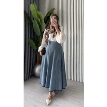 Molly Nelly Kadın  Oturtmalı Pileli Tasarım Uzun Kot Etek