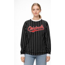 Machetta Unisex Bisiklet Yaka Originals Kabartma Baskılı Çizgili Oversize Sweatshirt